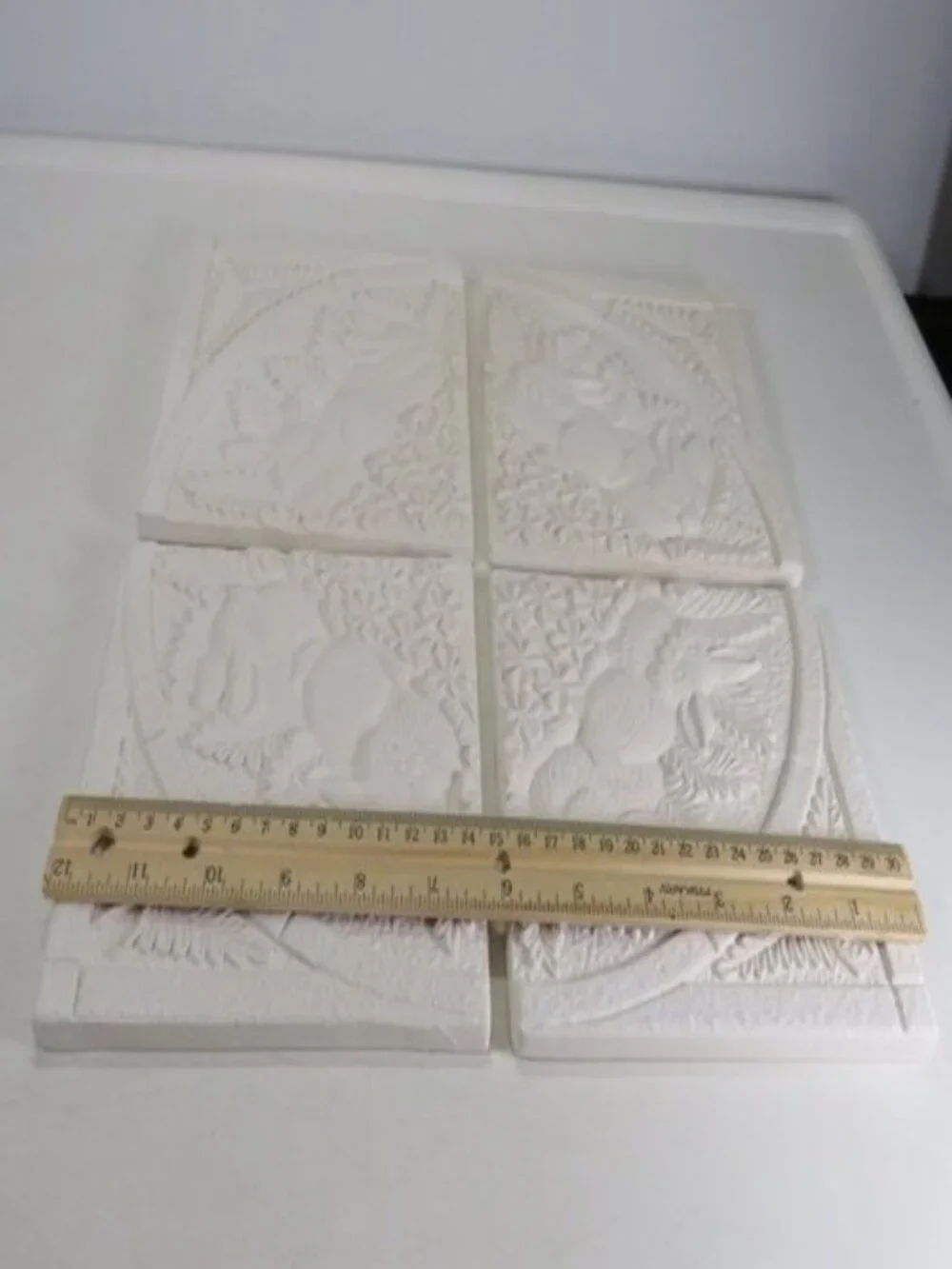Vintage Style Rabbit Relief Ceramic (4) Tiles DIY Unfinished Bisque Craft #2